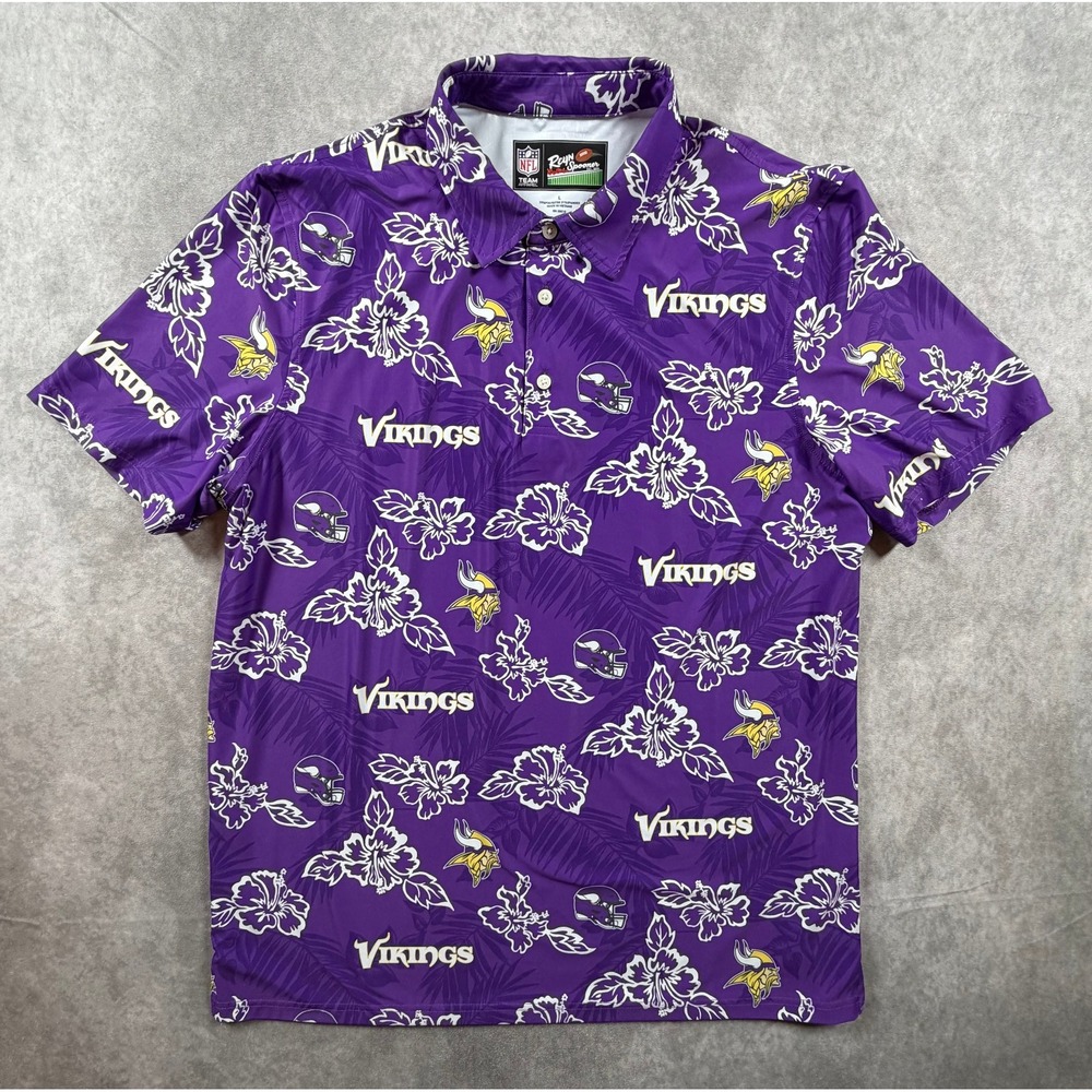 Reyn Spooner Minnesota Vikings Mens Large Polo Shirt Purple Pua Performance NFL - Picture 1 of 9